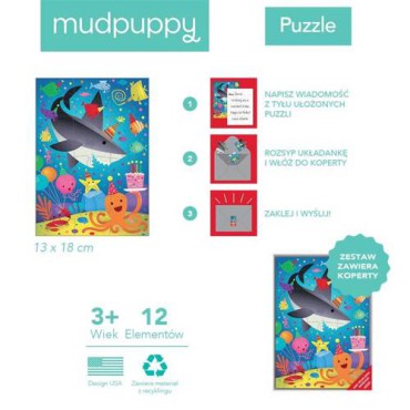 Puzzle-kartka z życzeniami Rekin 12 el. 3+ Mudpuppy - 3