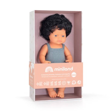 Lalka chłopiec Europejczyk Czarne Kręcone Włosy Colourful Edition 38cm Miniland Doll - 1
