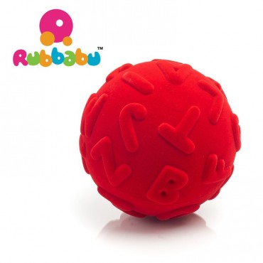 Piłka wielkie litery sensoryczna czerwona Rubbabu