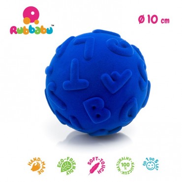 Piłka wielkie litery sensoryczna niebieska Rubbabu
