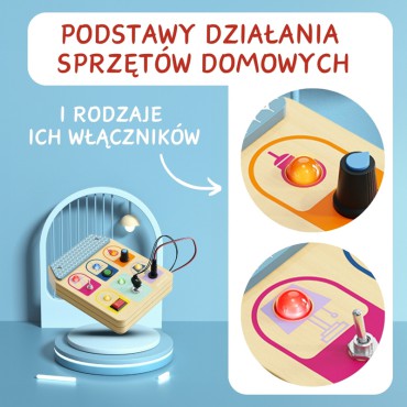 Drewniana tablica manipulacyjna z przełącznikami i światełkami LED 36 mies.+ Topbright - 2