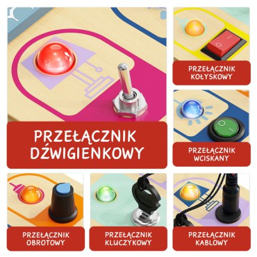 Drewniana tablica manipulacyjna z przełącznikami i światełkami LED 36 mies.+ Topbright - 4