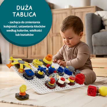 Tablica manipulacyjna Montessori dla dzieci - z kostką i doczepianymi elementami 12 mies.+ Topbright - 4