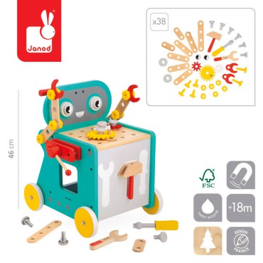 Wózek warsztat magnetyczny z narzedziami Robot Brico Kids 18m+ Janod - 5