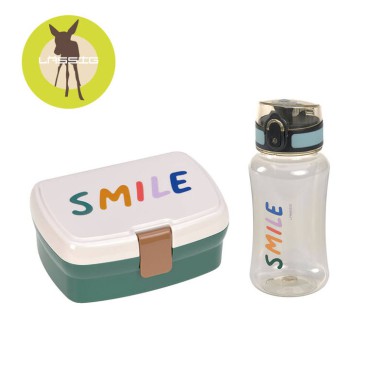 Zestaw na lunch Lunchbox + Tritanowa butelka - bidon 460 ml Little Gang Smile milky/ocean green Lassig - 5