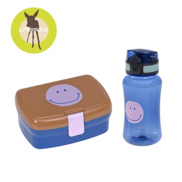 Zestaw na lunch Lunchbox + Tritanowa butelka - bidon 460 ml Little Gang Smile caramel/blue Lassig - 7