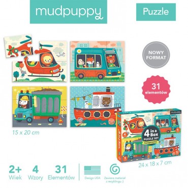 Puzzle 4 w 1 Pojazdy 4, 6, 9 i 12 elementów 2+ Mudpuppy