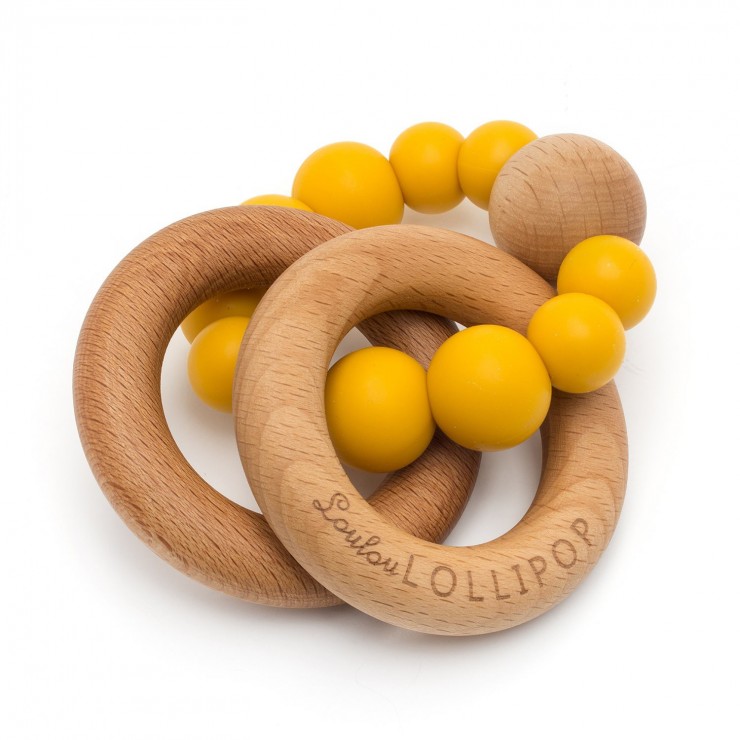 Gryzak silikonowo-drewniany Bubble Golden Mustard Loulou LILLIPOP