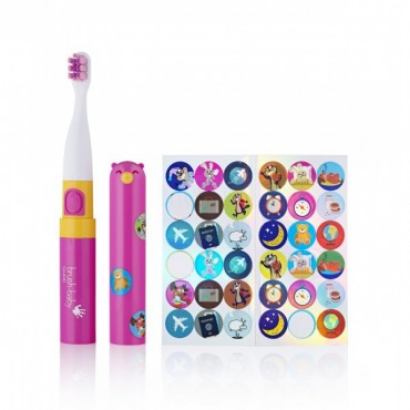 Go-KIDZ Electric Travel Toothbrush podróżna szczoteczka soniczna z naklejkami dla dzieci różowa Brush-Baby