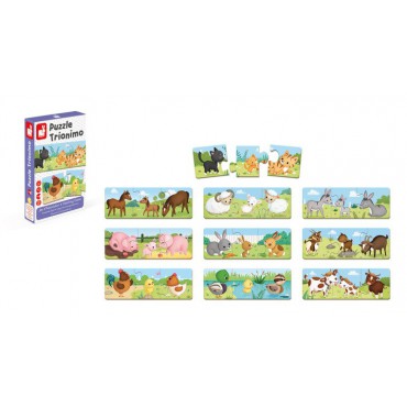 Trzyczęściowe puzzle Zwierzęta i ich dzieci 30 elementów, Janod