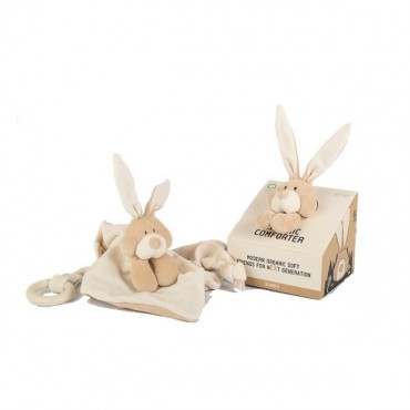 Wooly Organic Classic Bunny Zajączek przytulaczek z drewnianym gryzakiem 24 cm