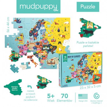 Puzzle Mapa Europy z elementami w kształcie państw 5+ Mudpuppy - 2