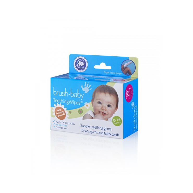 Brush-Baby Teething Wipes - gaziki higieniczne z rumiankiem (0-16 miesięcy) (20 szt.) - 1