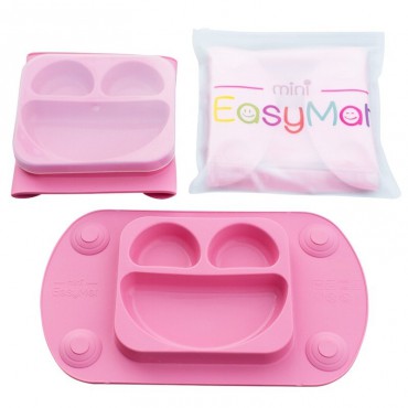 EasyMat Mini 2in1 PINK silikonowy talerzyk z podkładką lunchbox EasyTots