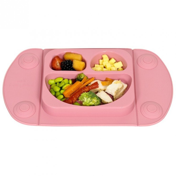 EasyMat Mini 2in1 PINK silikonowy talerzyk z podkładką lunchbox EasyTots