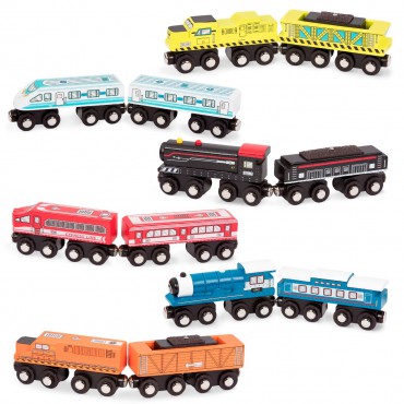 Wood&Wheels drewniany pociąg niebieski B.Toys