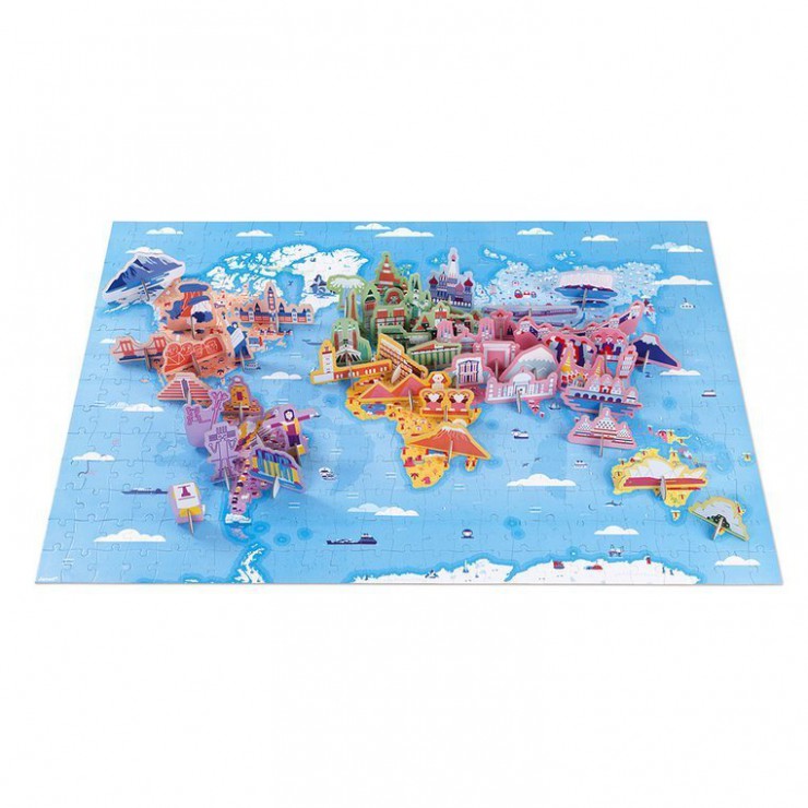 Puzzle edukacyjne z figurkami 3D Cuda świata 350 el. 7+ Janod - 1