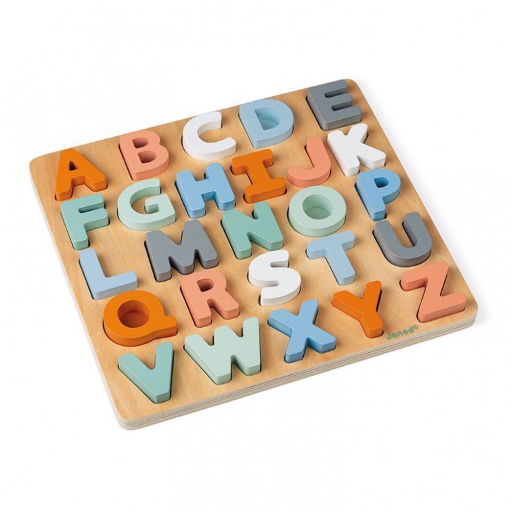 Drewniane puzzle Alfabet 3D z tablicą Sweet Cocoon Janod - 1