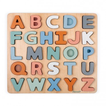 Drewniane puzzle Alfabet 3D z tablicą Sweet Cocoon Janod - 8