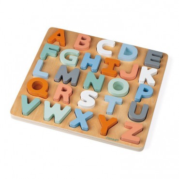 Drewniane puzzle Alfabet 3D z tablicą Sweet Cocoon Janod - 11