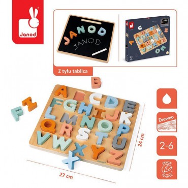 Drewniane puzzle Alfabet 3D z tablicą Sweet Cocoon Janod - 13