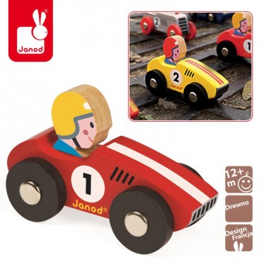 Wyścigówka drewniana Racer Janod (czerwona i żółta)