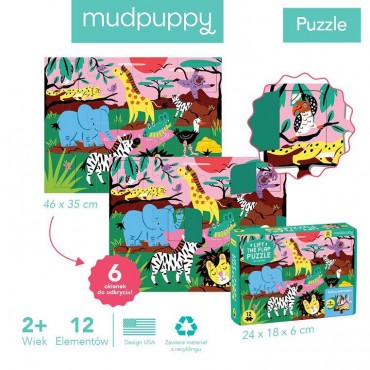 Puzzle z okienkami Safari 12 elementów 2+ Mudpuppy