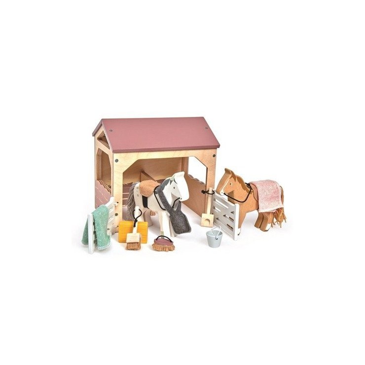 Drewniane figurki do zabawy - stajnia z końmi Tender Leaf Toys - 1