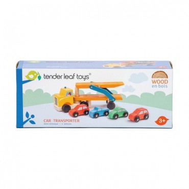Drewniana laweta z samochodami Tender Leaf Toys