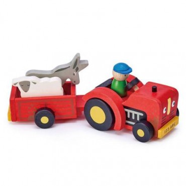 Drewniany traktor z przyczepą ze zwierzątkami Tender Leaf Toys - 1