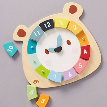 Drewniana zabawka edukacyjna - Kolorowy zegar Miś Tender Leaf Toys - 1