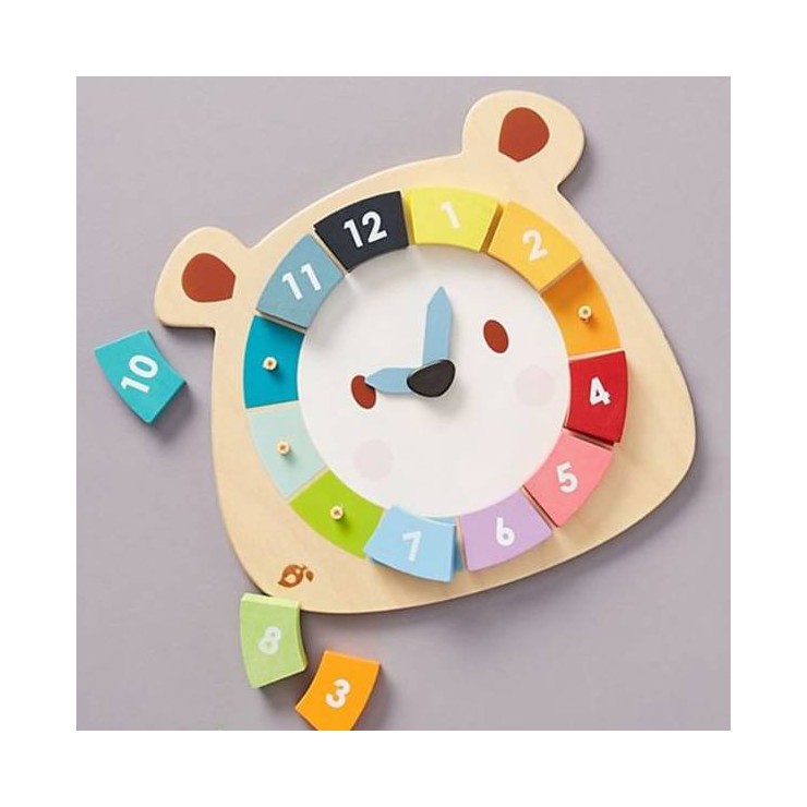 Drewniana zabawka edukacyjna - Kolorowy zegar Miś Tender Leaf Toys - 1