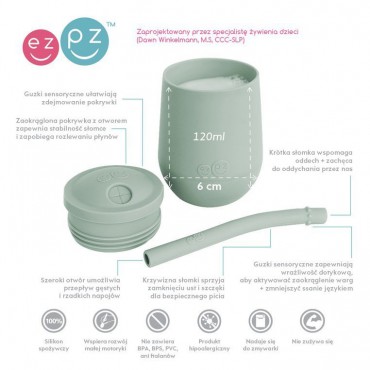 Silikonowy kubeczek ze słomką Mini Cup + Straw Training System 120 ml pastelowa zieleń EZPZ