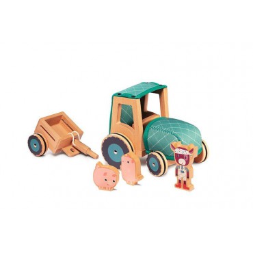 Drewniany traktor z przyczepą i 2 świnkami Krówka Rosalie 2 lata+ Lilliputiens - 7