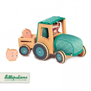 Drewniany traktor z przyczepą i 2 świnkami Krówka Rosalie 2 lata+ Lilliputiens - 14