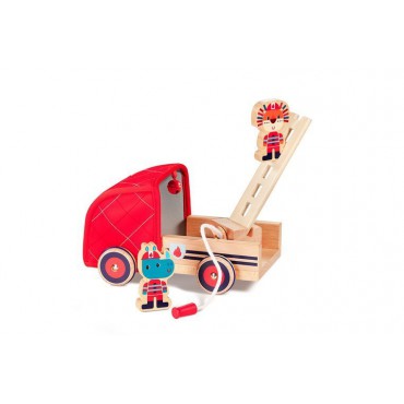 Drewniany wóz strażacki z rozwijanym wężem, drabiną i dzwonkiem Nosorożec Marius 2 lata+ Lilliputiens