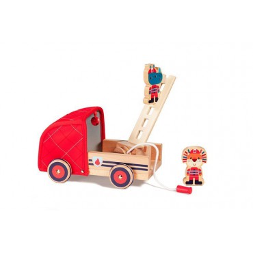 Drewniany wóz strażacki z rozwijanym wężem, drabiną i dzwonkiem Nosorożec Marius 2 lata+ Lilliputiens