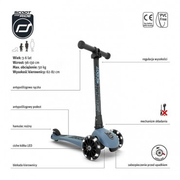 SCOOTANDRIDE Highwaykick 3 LED Hulajnoga składana ze świecącymi kółkami 3+ Steel - 16