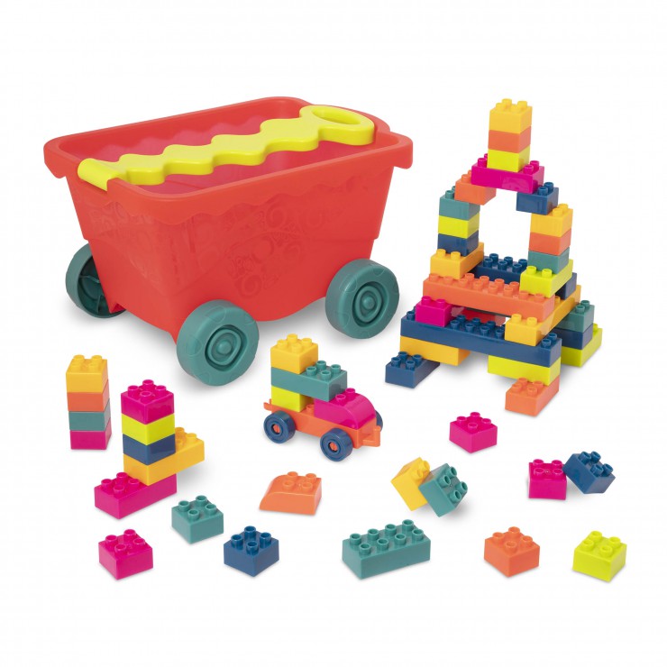 Little BlocWagon – wózek-WAGONIK wypełniony kolorowymi klockami B.Toys - 1