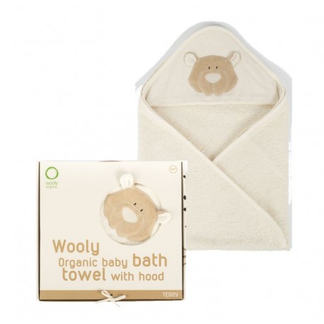 Wooly Organic Classic Teddy Miś Organiczny ręcznik kąpielowy z kapturem 75x75cm