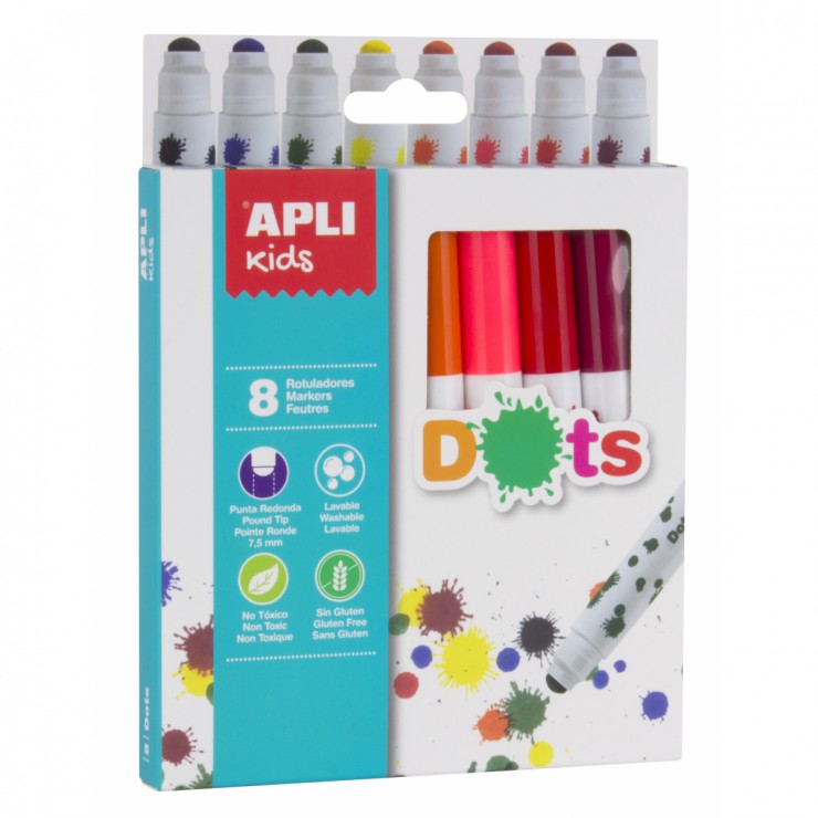 Kropkowe flamastry - 8 kolorów Apli Kids - 1