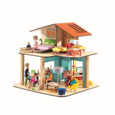Drewniany domek dla lalek Kolorowy dom Djeco