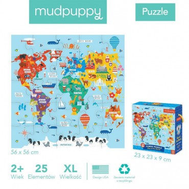 Puzzle podłogowe Jumbo Mapa świata 25 elementów 2+ Mudpuppy - 8