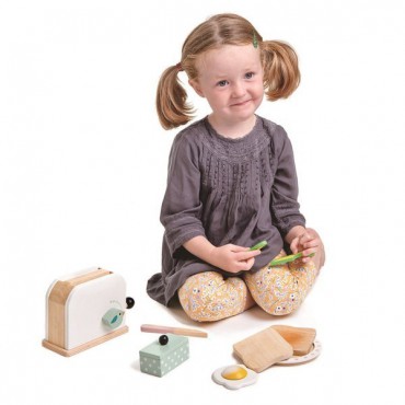 Drewniany toster z zestawem śniadaniowym Mini Chef Tender Leaf Toys - 1