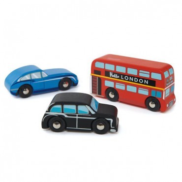 Drewniany zestaw samochodów - Londyn, 3 sztuki Tender Leaf Toys - 3