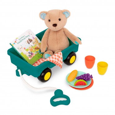 HappyHues Cara-Mellow Bear Playset- wagonik z misiem, książką i zestawem piknikowym B.Toys - 1