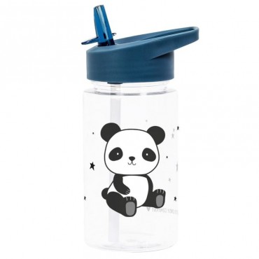 Bidon transparentny ze składanym ustnikiem Panda z naklejkami A Little Lovely Company