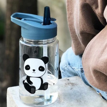 Bidon transparentny ze składanym ustnikiem Panda z naklejkami A Little Lovely Company