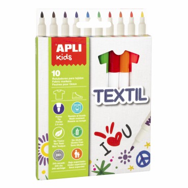 Flamastry tekstylne - 10 kolorów Apli Kids