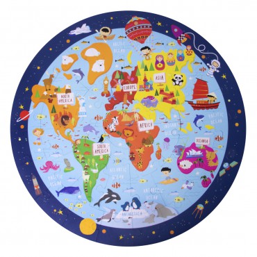 Puzzle okrągłe w tubie - Mapa Świata 5+ Apli Kids